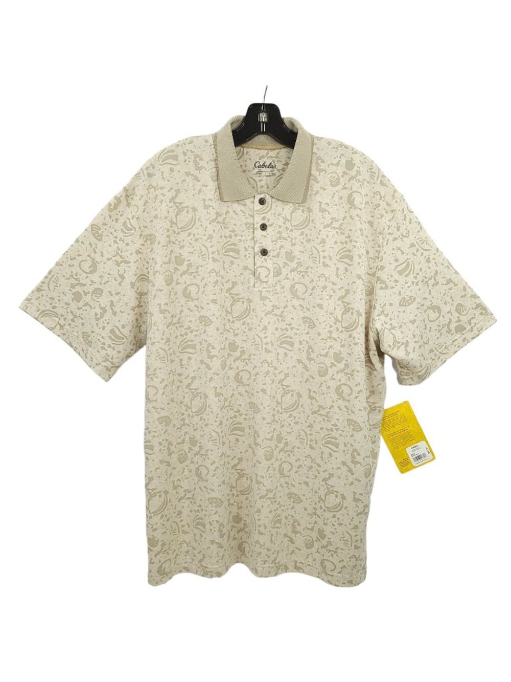 Cabelas Polo Shirt Mens L Short Sleeve Fishing Hunting Outdoor Beige Khaki NEW